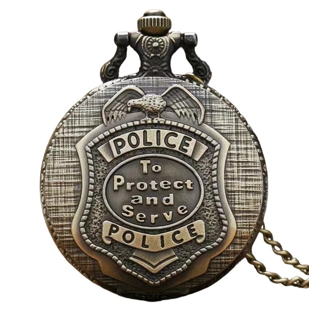 Police Pocket Chain Watch Protect and Serve Quartz Analog Watch Unisex Gift